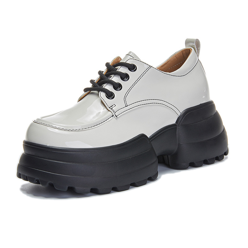 Women Shoes Japanese Brand - 8 センチメートル合成パテントレザー高ブランドパンプスプラットフォームウェッジシューズフラット春アンクルブーツレースアップ秋メリージェーン