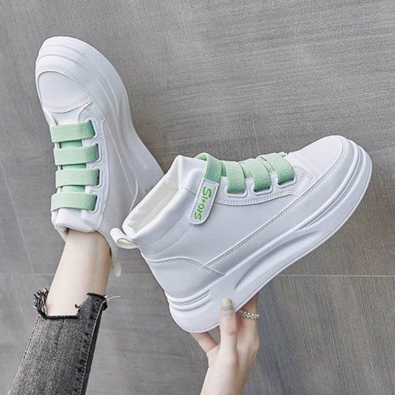 Women Shoes Must Have - 多用途の白いハイカットスニーカー女性用秋マジックベルクロ留め快適なスポーティな靴学生ファッション必需品 ​