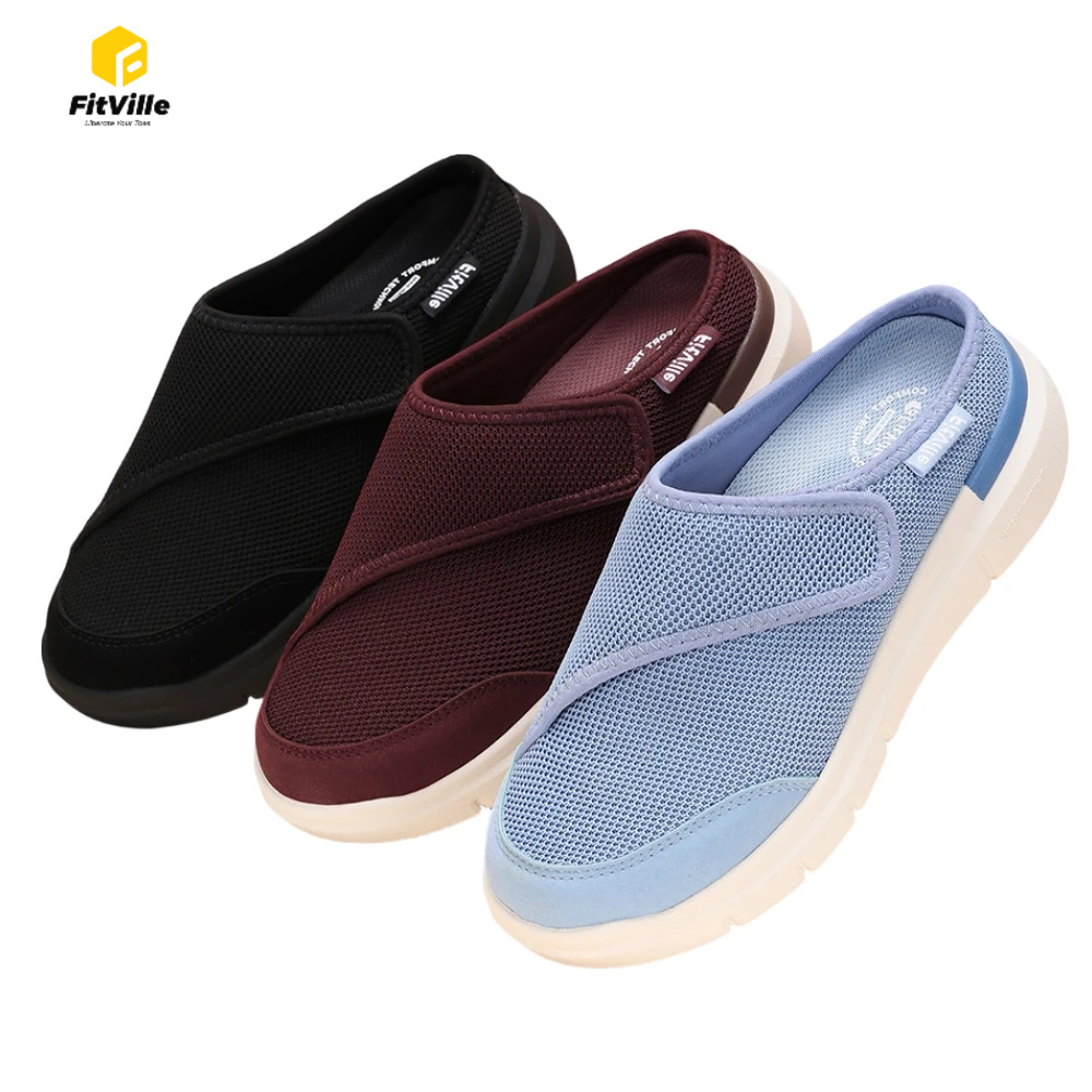 Women'S Shoes With Arch Support - Fitville 女性用整形外科スリッパ ワイドフリース裏地下駄 アーチサポート付き 回復ペディックシューズ 快適なスリッポンシューズ