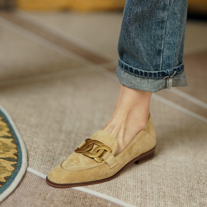 Women'S Shoes Everyday - 女性用スエードレザーモカシン,ラウンドトゥのローヒールシューズ,バックル付き,春と秋用