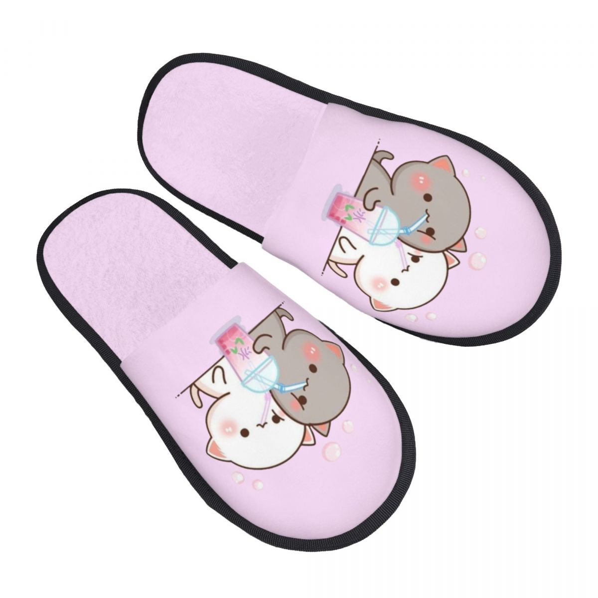 Women Shoes Mochi - カスタムカップルモチキャットピーチとゴマスソフトメモリーフォームハウススリッパ女性用居心地の良い暖かい滑り止めスリッパ
