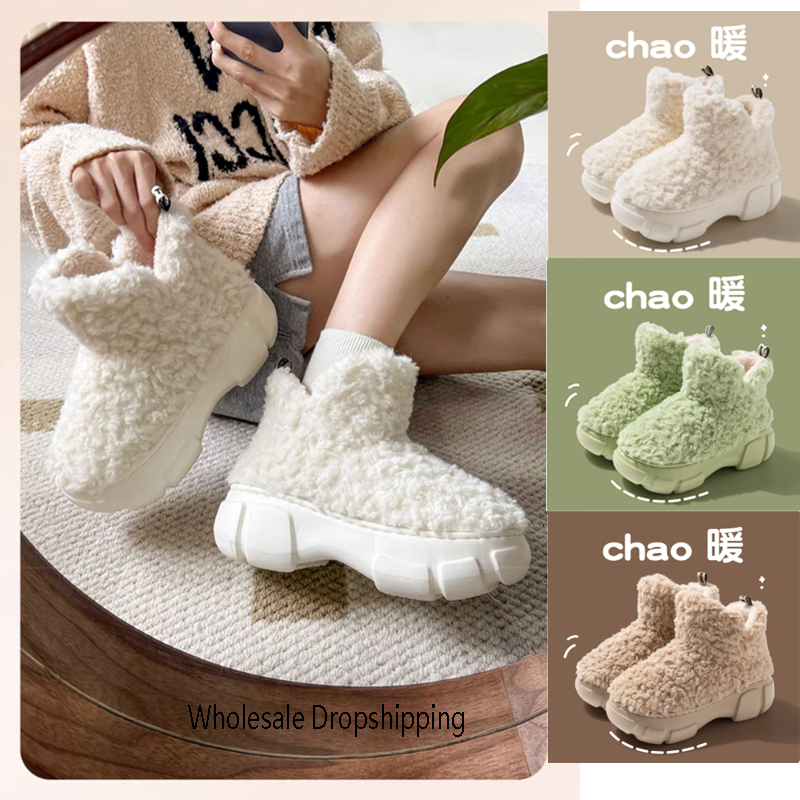 Women Shoes Must Have - 送料無料 レディース ふわふわフェイクファー アンクルブーツ 厚底プラットフォーム スリップオン