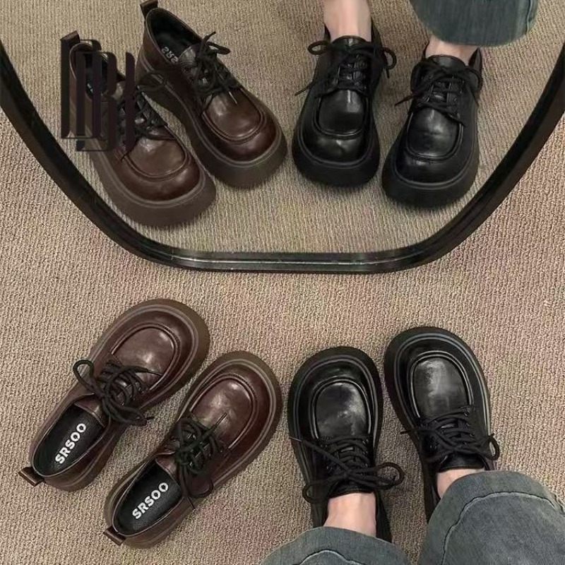 Women Shoes With Heels - レディース ヴィンテージ ブラウン レースアップ プラットフォーム オックスフォードシューズ