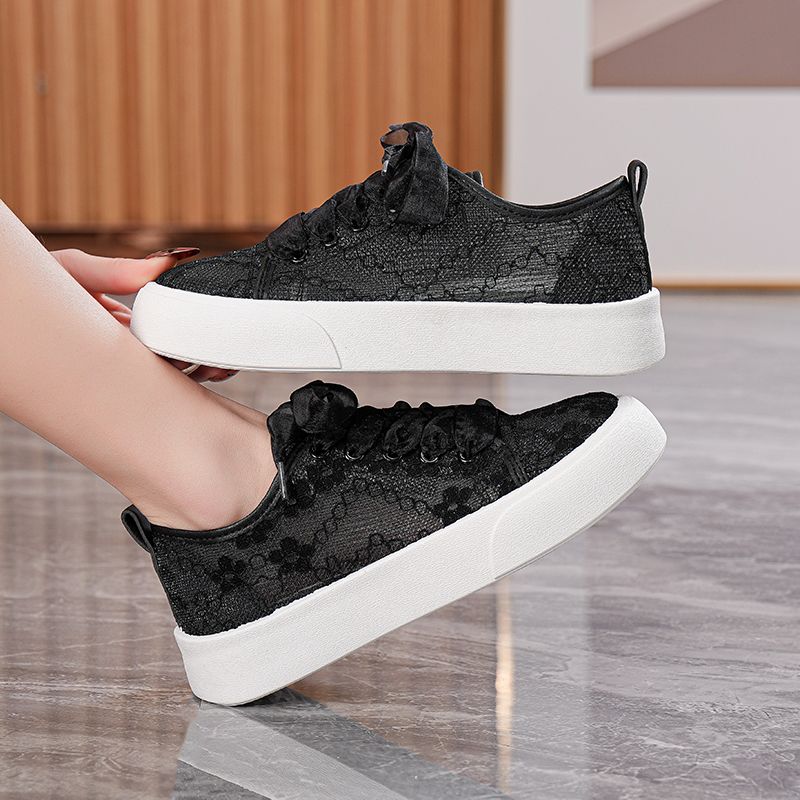 Women Shoes Must Have - ​ レディースカジュアルホワイトスニーカー2025新作通気性メッシュ厚底レース中空フラットシューズ夏必須アイテム ​
