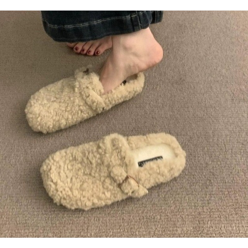 Women'S Shoes With Arch Support - 女性用ファー付きボストンサンダル 冬用ファッション コルクインソール 暖かいプラッシュスリッパシューズ アーチサポート付き 快適なホームファーリースエードミュール