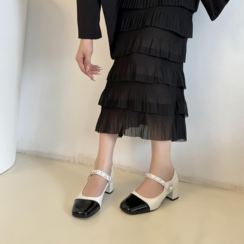 2026年 パールクラスプ 厚底ハイヒール ブラック ホワイ - Women Shoes With Heels のレビューと価格