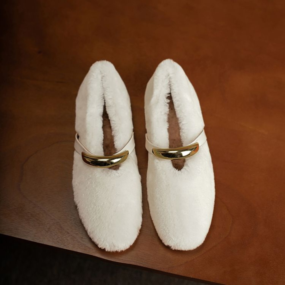 ファッショナブルなスクエアトゥフリースフラットバレエシューズ - Women Shoes Japanese Brand のレビューと価格